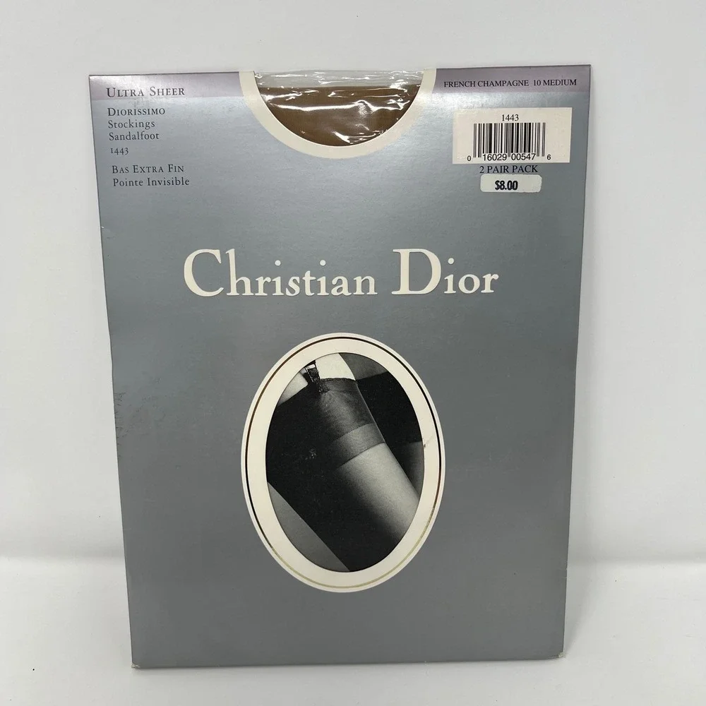 VTG Christian Dior Diorissimo 1443 Ultra Sheer Stockings French Champagne M 10